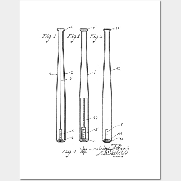 Baseball Bat Vintage Patent Drawing Wall Art by TheYoungDesigns